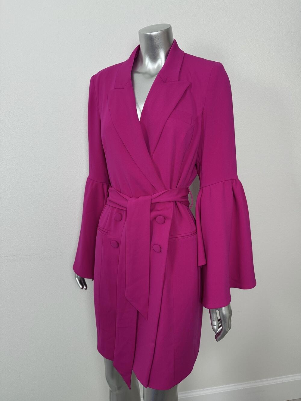 Boston Proper Fuchsia Coat Womens 8 Trench Bell Sleeve Double Breasted Jacket